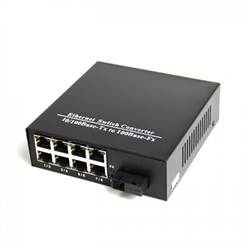 Single Fiber Fast Ethernet WDM / BiDi Fiber Media Converter, 1-port Fiber & 8-port RJ45, Tx:1490nm/Rx:1550nm, SMF, 80km