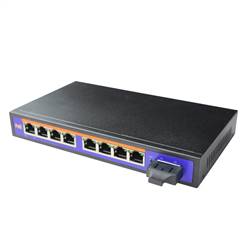 Single Fiber 10/100M PoE Media Converter, 1-port Fiber & 8-port RJ45, Tx:1490nm/Rx:1550nm, Singlemode, 80km